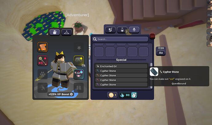 Cypher stones in inventory